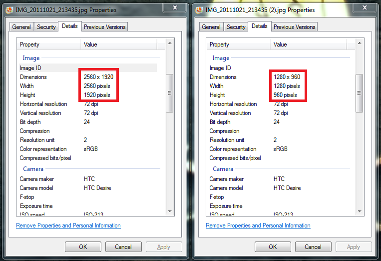 Image Size Compression Comparison